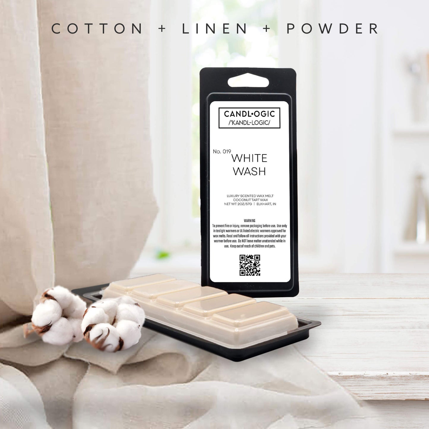 No. 019 White Wash wax melt - Cotton, Linen & Powder