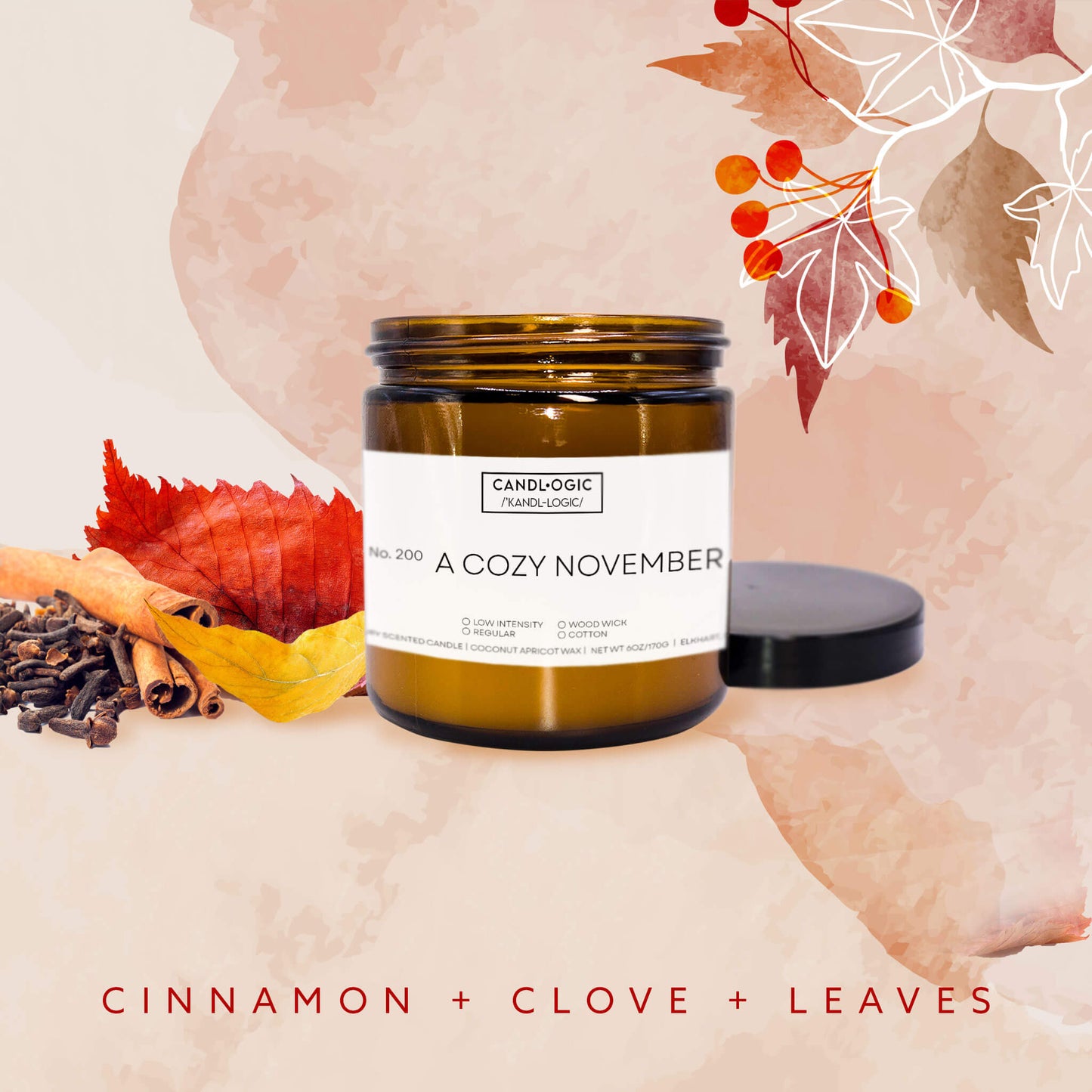 No. 200 A Cozy November candle - Cinnamon, Clove & Leaves